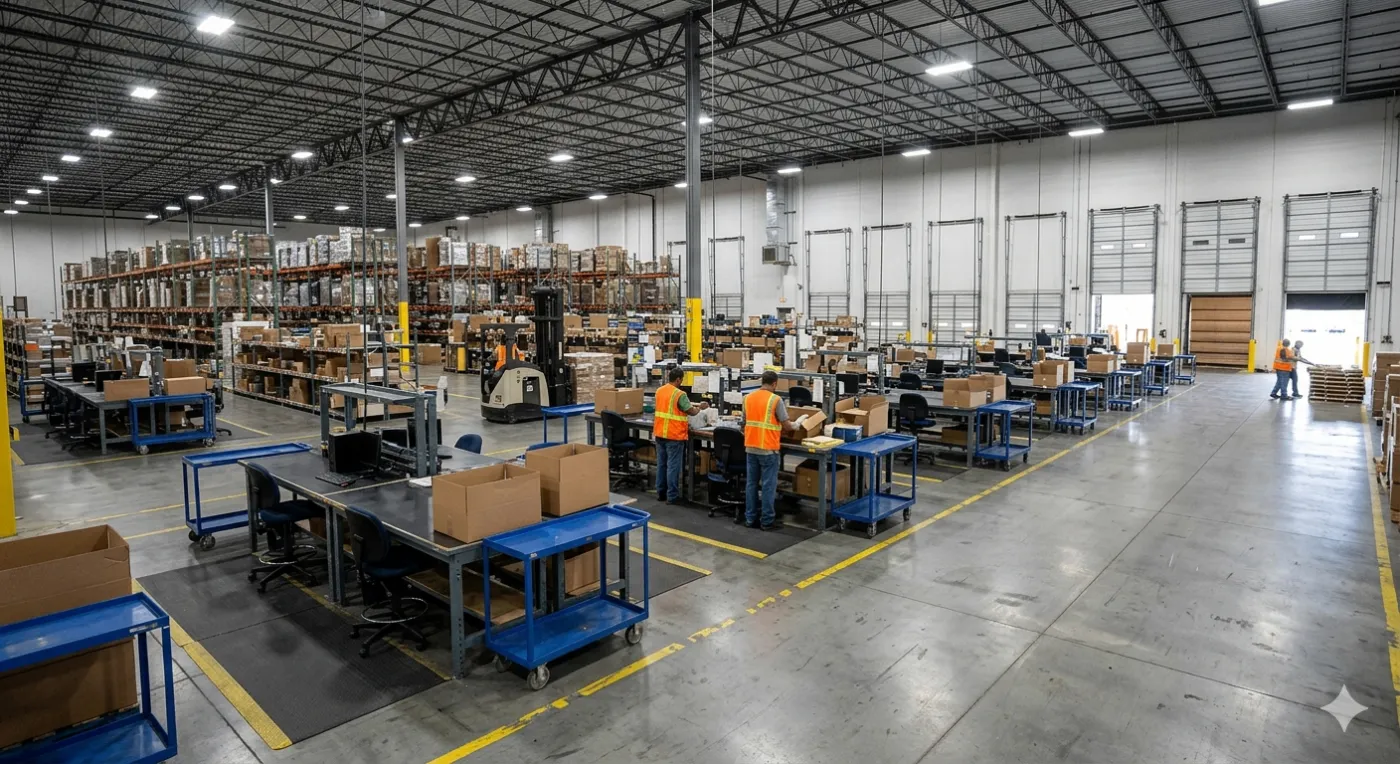 Warehouse floor with racking and staff in Central Florida